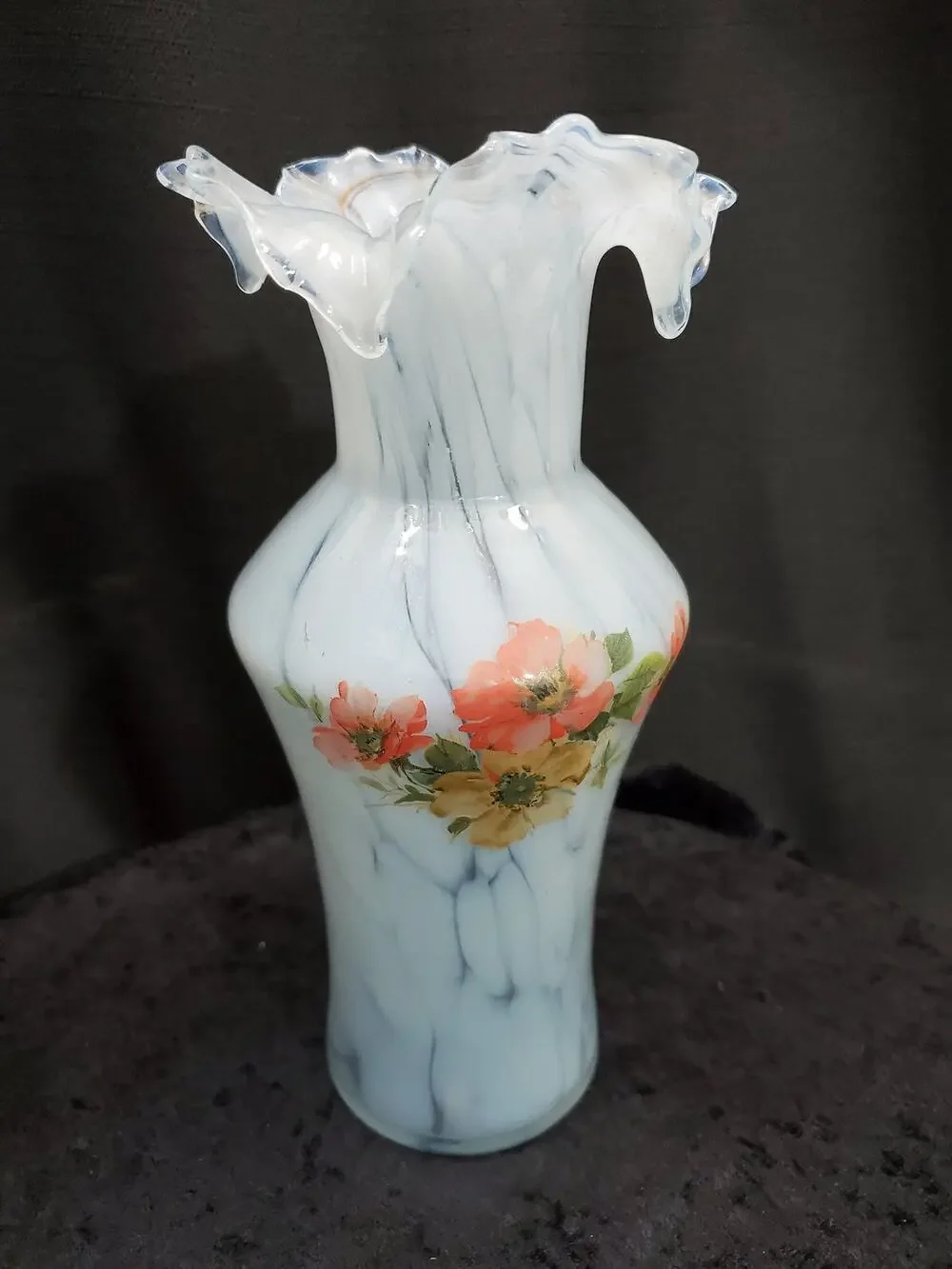 Vintage Art Glass Vase Ruffled Lip Shouldered Circa 1950s